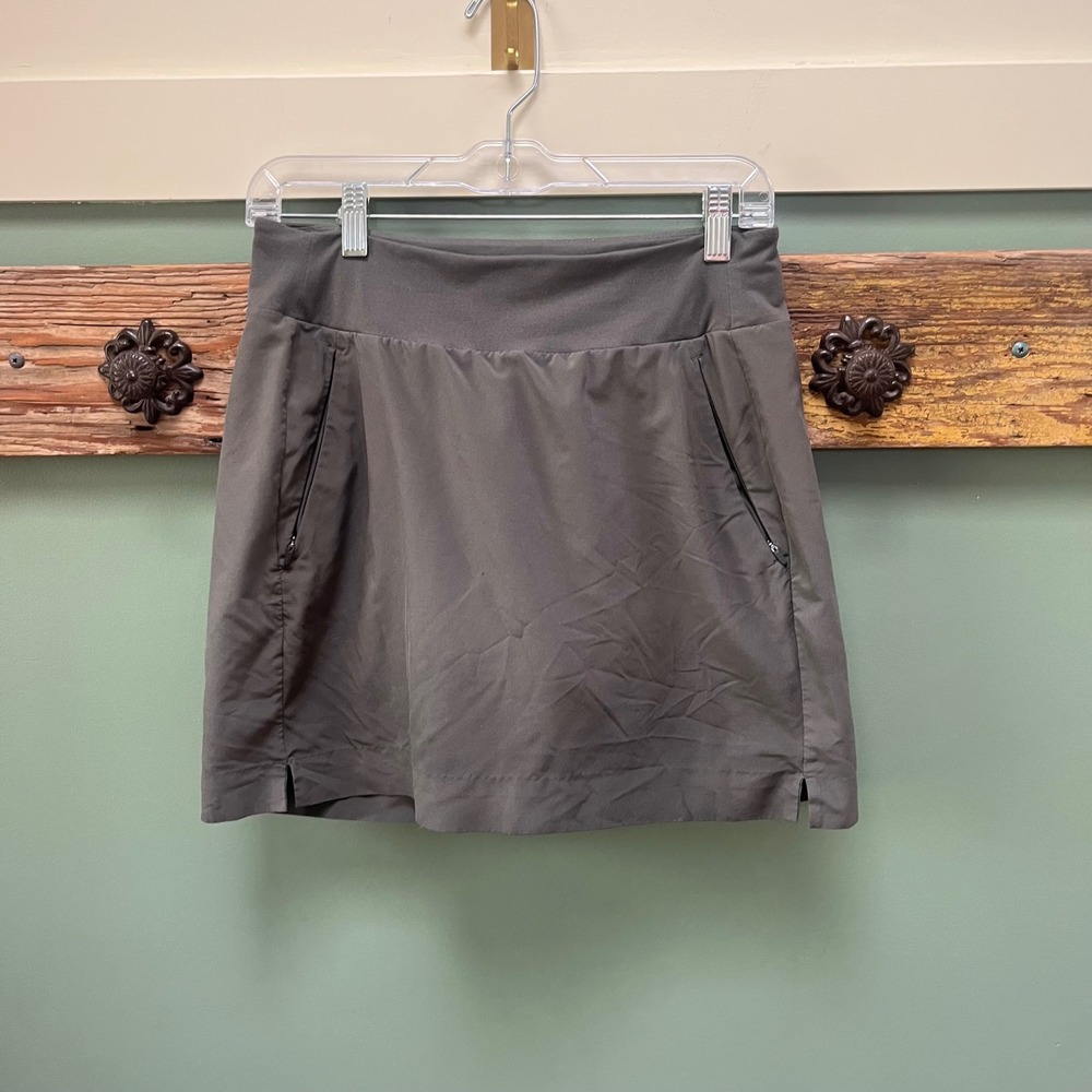 Athleta Soho Skort Womens 4 Olive Gray Active Hiking Travel Skirt Zip Pockets